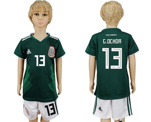 Mexico #13 G.Ochoa Home Kid Soccer Country Jersey